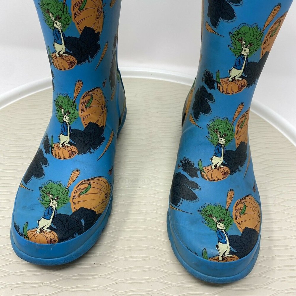 Hunter Peter Rabbit Kids Wellington Boots EU 34 Girl 4 Teal Blue Bunny Rain - Picture 3 of 12